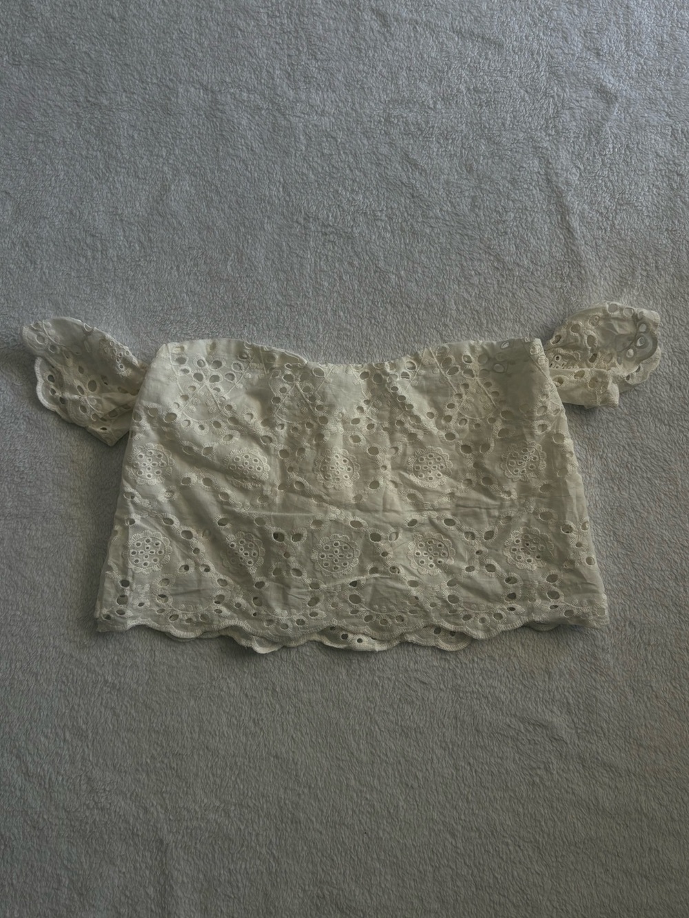White Off-Shoulder Eyelet Lace Crop Top